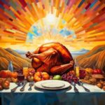Abstract painting of Thanksgiving dinner and world peace.