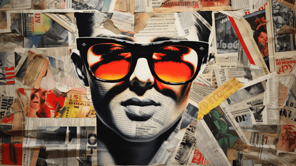A collage of a masculine figure wearing Ray Ban sunglasses.