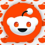 large Reddit logo overlaying background of smaller logo silhouettes