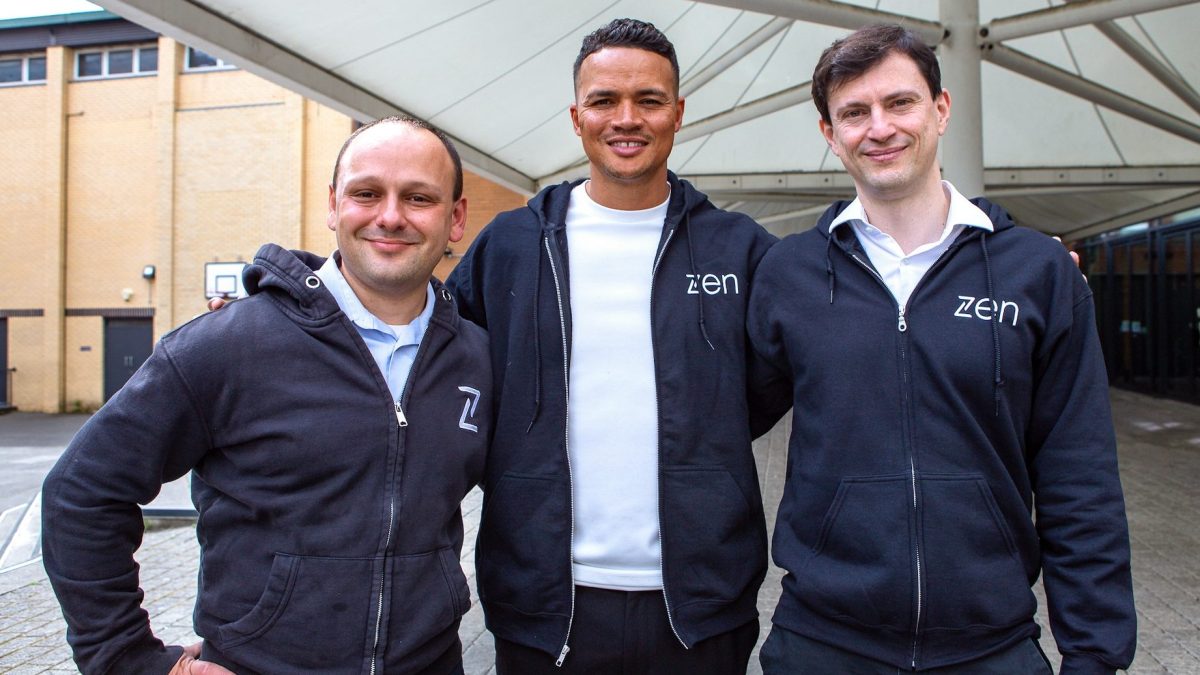 Ex-footballer and Zen Educate brand ambassador Jermain Jenas, flanked by founders Slava Kremerman (left) and Oren Cohen