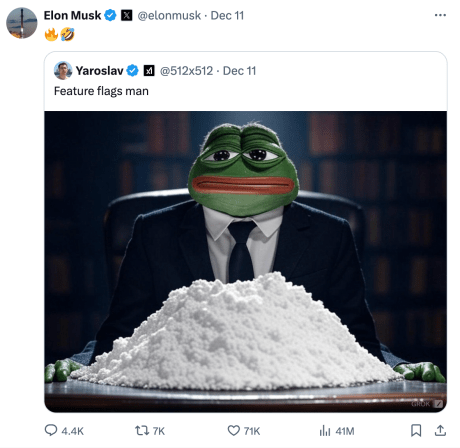 Pepe is featuring in a good few X posts by Elon Musk