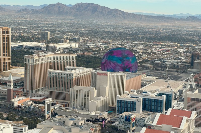 The Sphere as seen from the Goodyear Blimp.