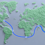 an image showing the subsea cable spanning the globe, going between the U.S., South Africa, India and much of the Asia region