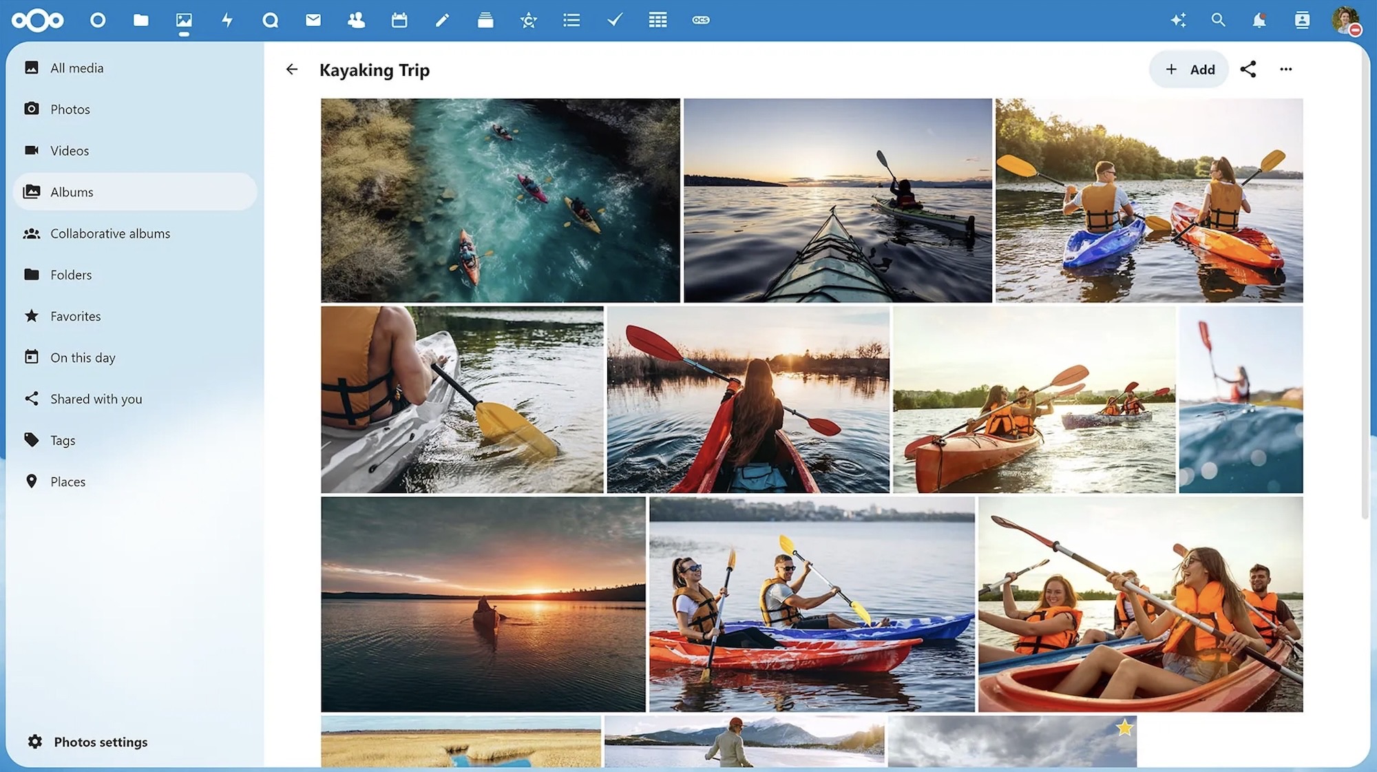 a series of photos shown inside the web browser interface of Nextcloud, a self-hosted Dropbox alternative.