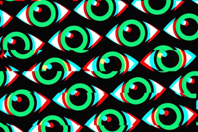 a collection of green and red eyes as a pattern on a black background