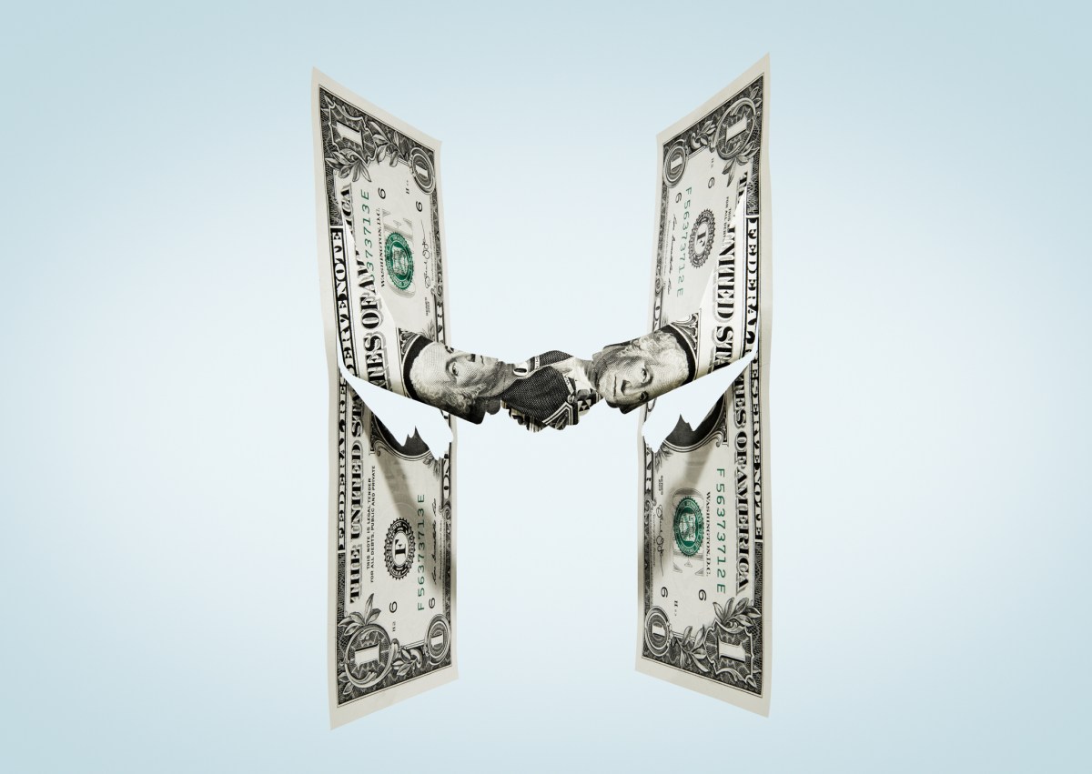 illustration of two dollar bills shaking hands