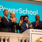 a photo of PowerSchool executives ringing the opening bell at the New York Stock Exchange