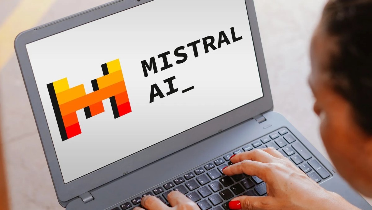 Mistral logo on laptop screen